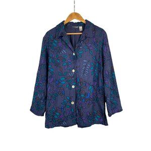 Vintage Embroidered Silk Button-Up Blouse  Size 2  Floral Pattern